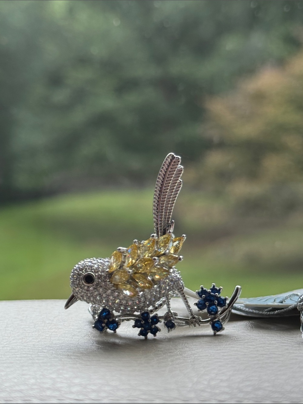 Crystal Bird Ring with Yellow Accents
